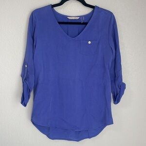Soft Surroundings Tencel Tunic ll Periwinkle Blue V-Neck 3/4 Sleeve Top Size XS